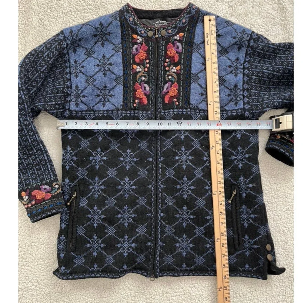 Vintage Icelandic Design Nordic Knit Jacket Heavy Cardigan Women Size Medium